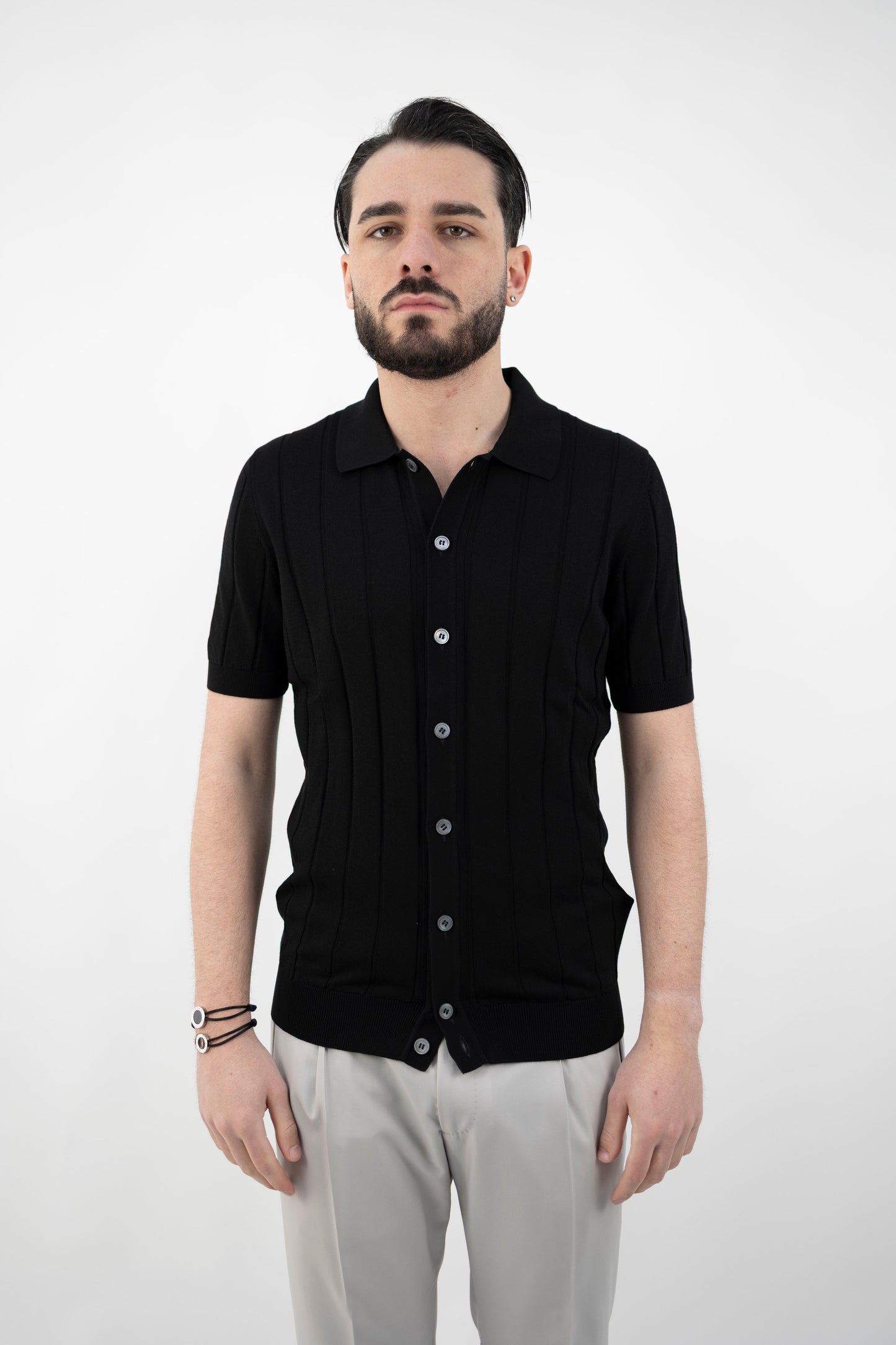 CAMICIA IN MAGLIA NERA A COSTE 57143/20634 099 GRAN SASSO