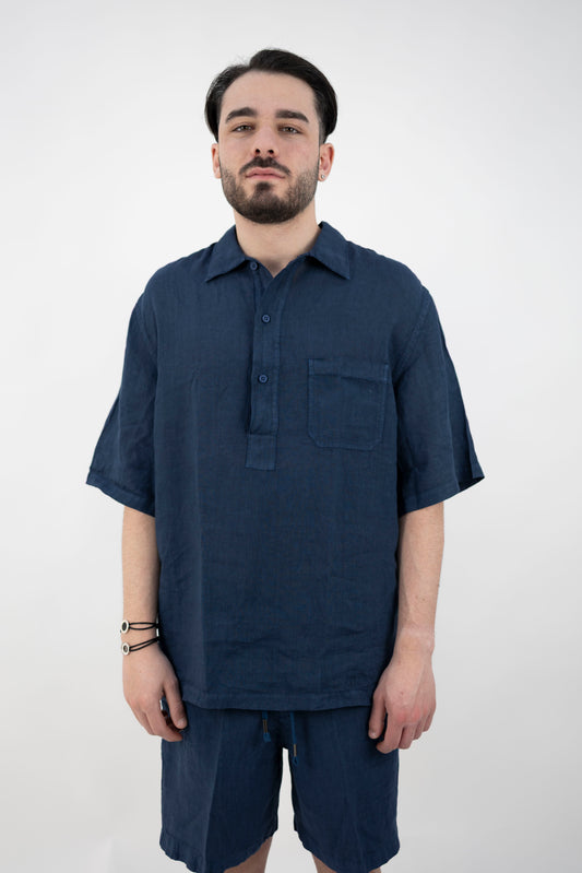 CAMICIA IN LINO MEZZA MANICA BIL24 BLUE InLinum