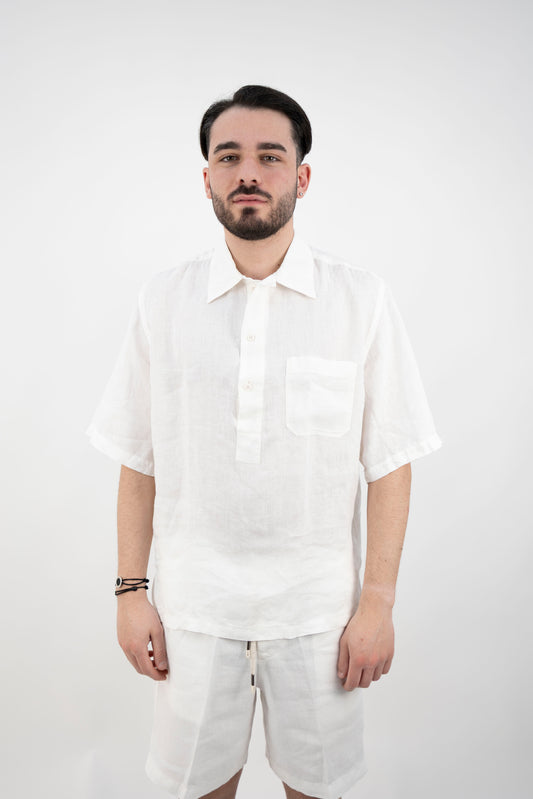 CAMICIA IN LINO BIANCA MEZZE MANICHE BIL24 OFF WHITE InLinum