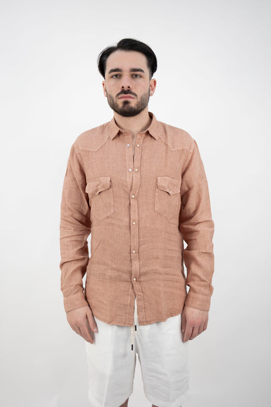 CAMICIA IN LINO ROSA ANTICO BIL19 ROSA RETRO' InLinum