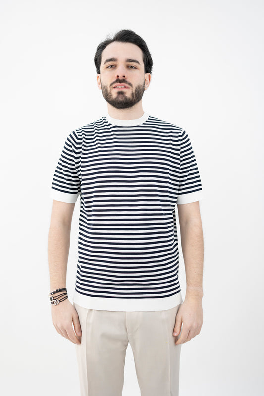 T-SHIRT A RIGHE NAVY/LATTE S0MC CR14R1 8920 Filippo De Lurentiis