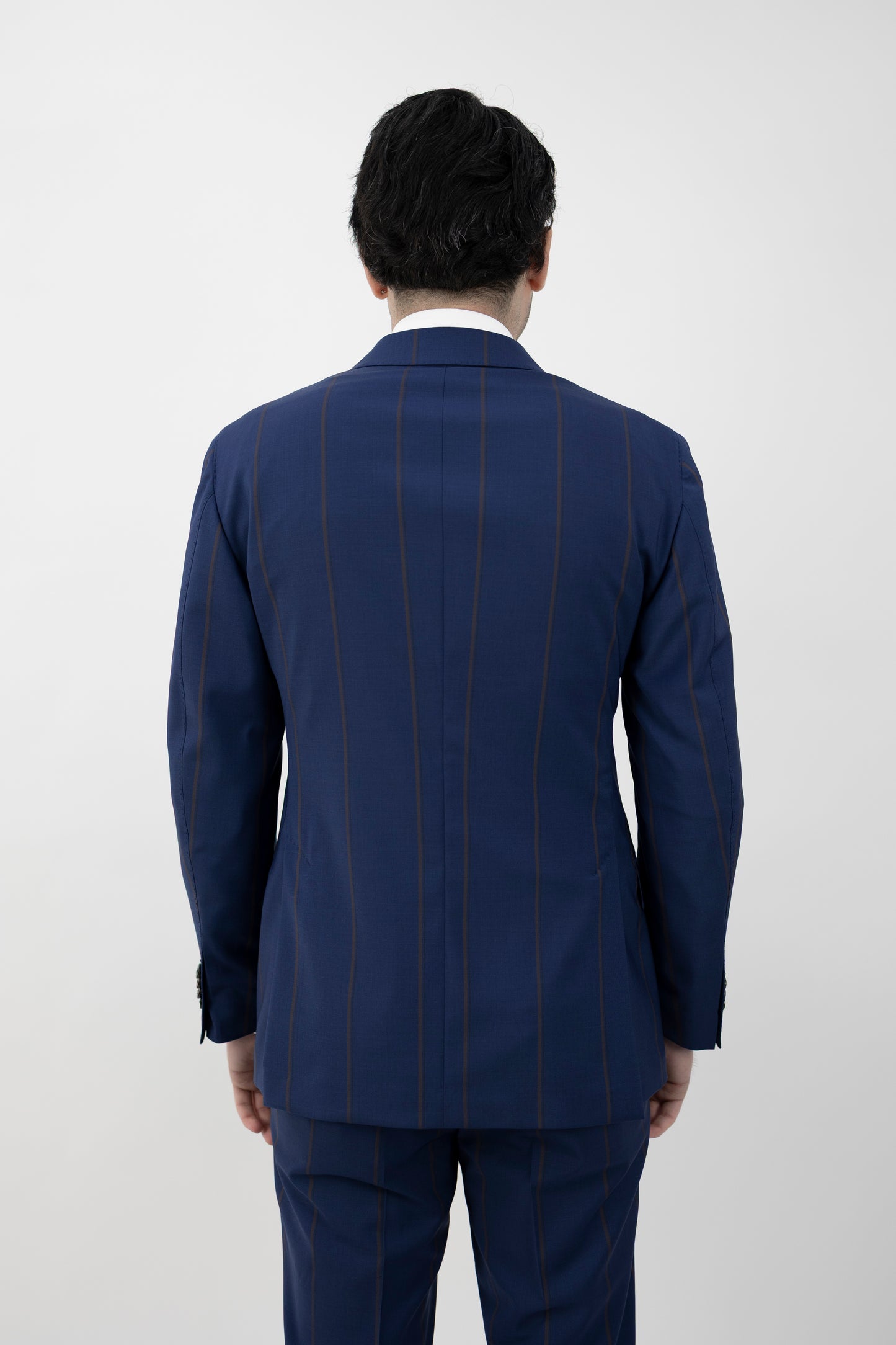 ABITO DOPPIOPETTO BLU GESSATO A RIGHE MARRONI 63379/3 3740 GABRIELE PASINI