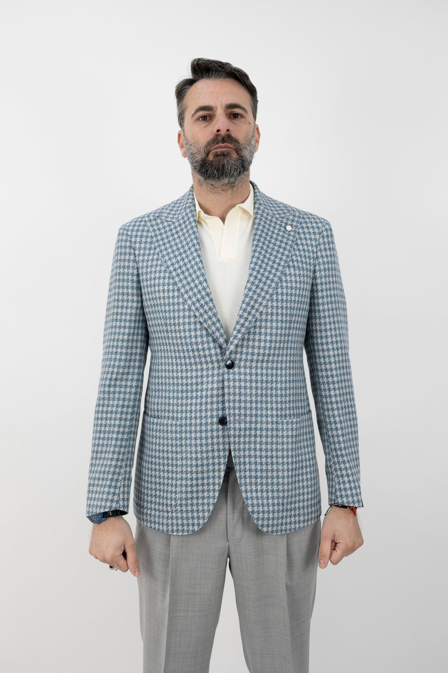 GIACCA PIED DE POULE GRIGIO/AZZURRO 62279/1 2412  Luigi Bianchi