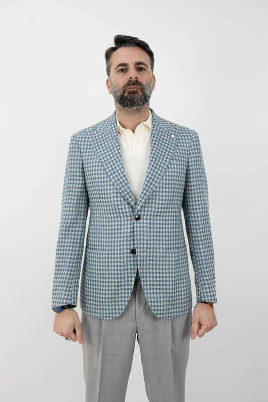 GIACCA PIED DE POULE GRIGIO/AZZURRO 62279/1 2412  Luigi Bianchi