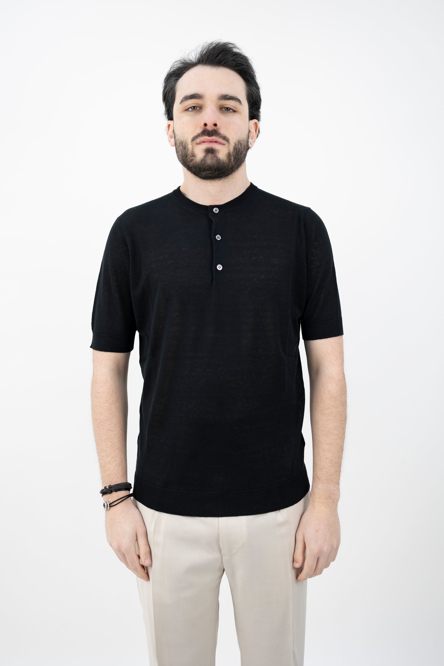MAGLIA SETA&LINO NERA SE1MC LS16R 990 Filippo De Lurentiis