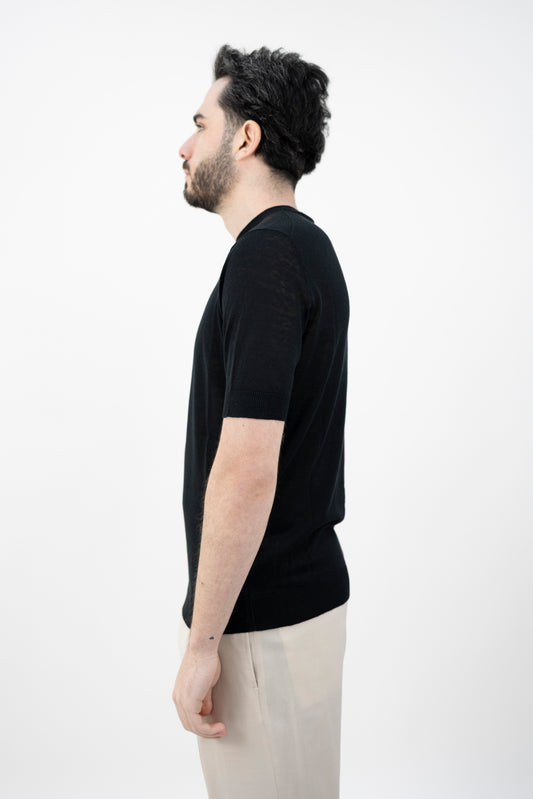 MAGLIA SETA&LINO NERA SE1MC LS16R 990 Filippo De Lurentiis