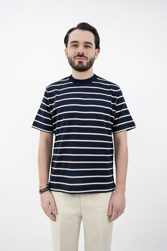 T-SHIRT GIROCOLLO BLU RIGA BEIGE DF4305 124 DANIELE FIESOLI