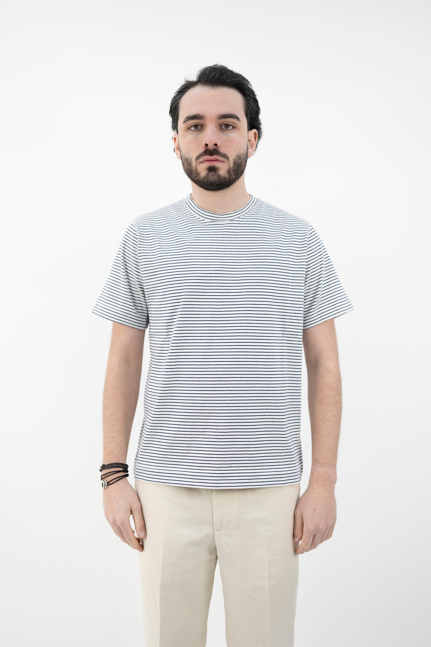 T-SHIRT A RIGHE ECRU BLU CN5340 003 CIRCOLO 1901