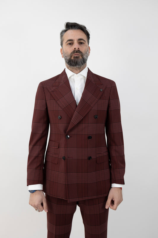 ABITO DOPPIOPETTO A QUADRI BORDEAUX 63378/2 3740 GABRIELE PASINI