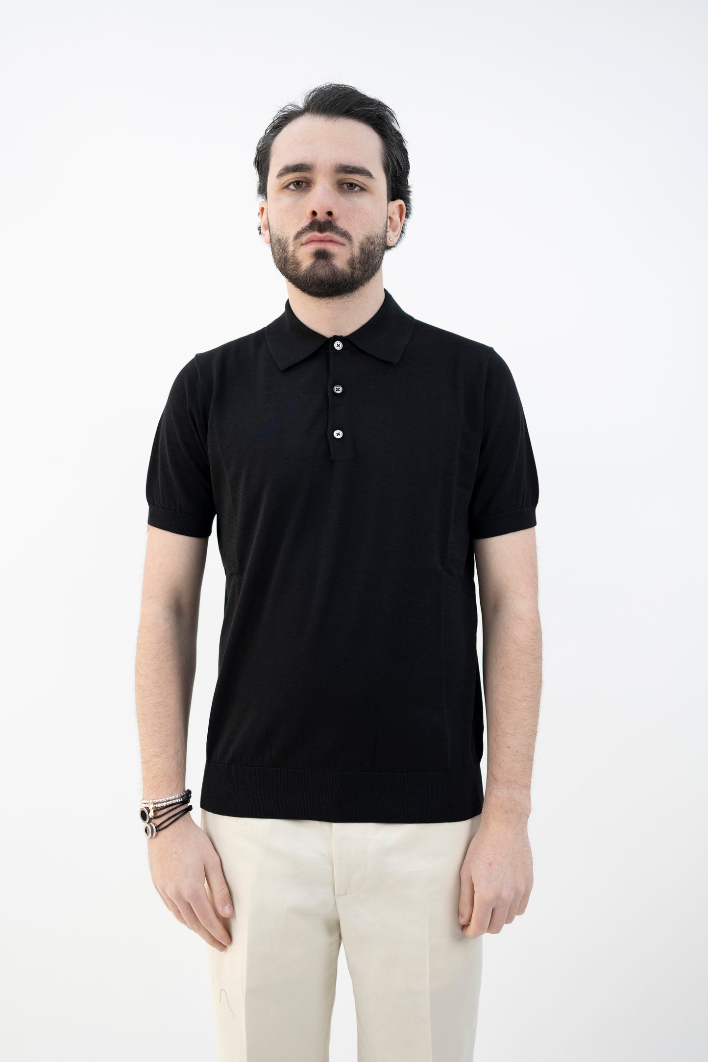 POLO SETA&COTONE NERA DC1-22103 999 Della Ciana