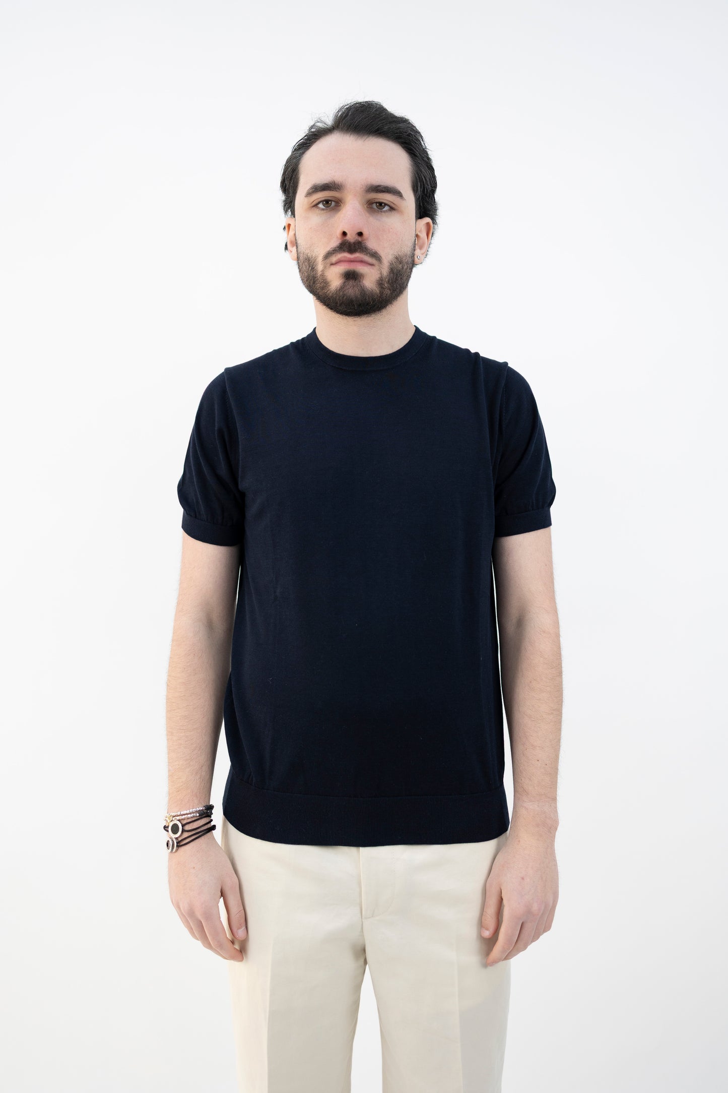 MAGLIA GIROCOLLO SETA&COTONE BLU NAVY DC1-22102 590 Della Ciana