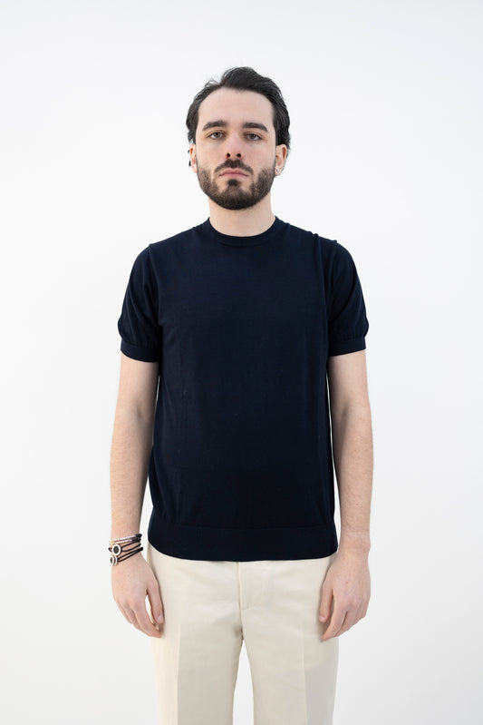 MAGLIA GIROCOLLO SETA&COTONE BLU NAVY DC1-22102 590 Della Ciana
