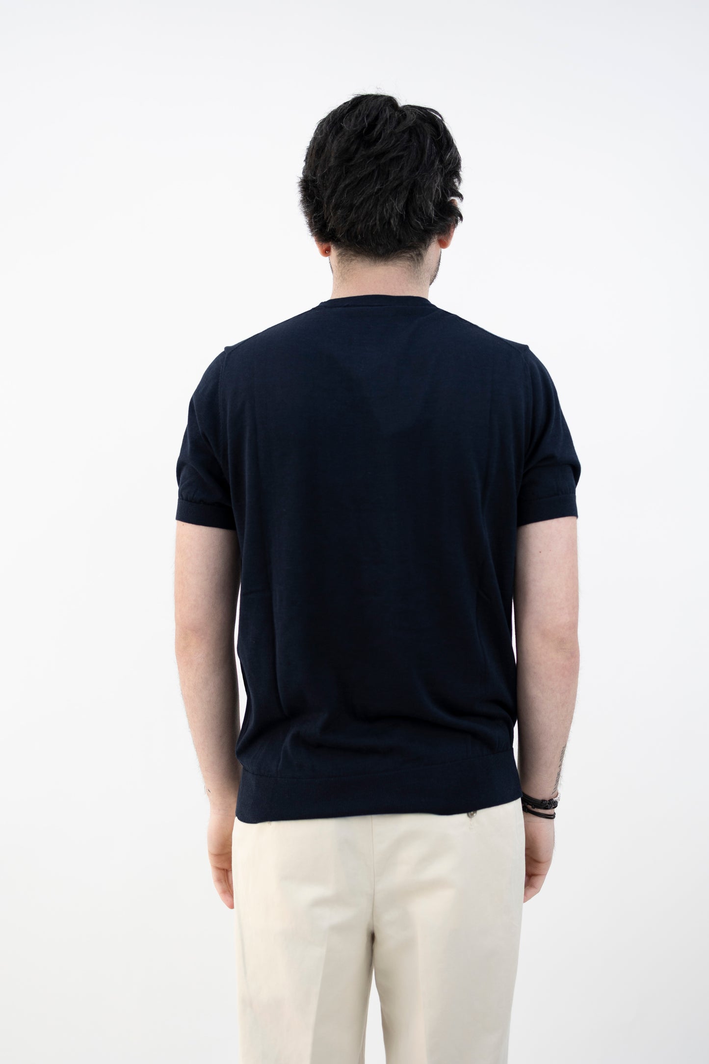 MAGLIA GIROCOLLO SETA&COTONE BLU NAVY DC1-22102 590 Della Ciana