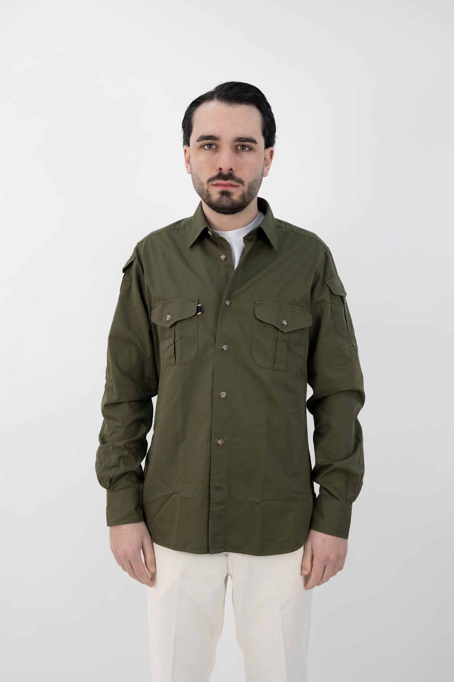 OVERSHIRT COTONE VERDE MILITARE QNKGSR UU1 GUGLIELMINOTTI