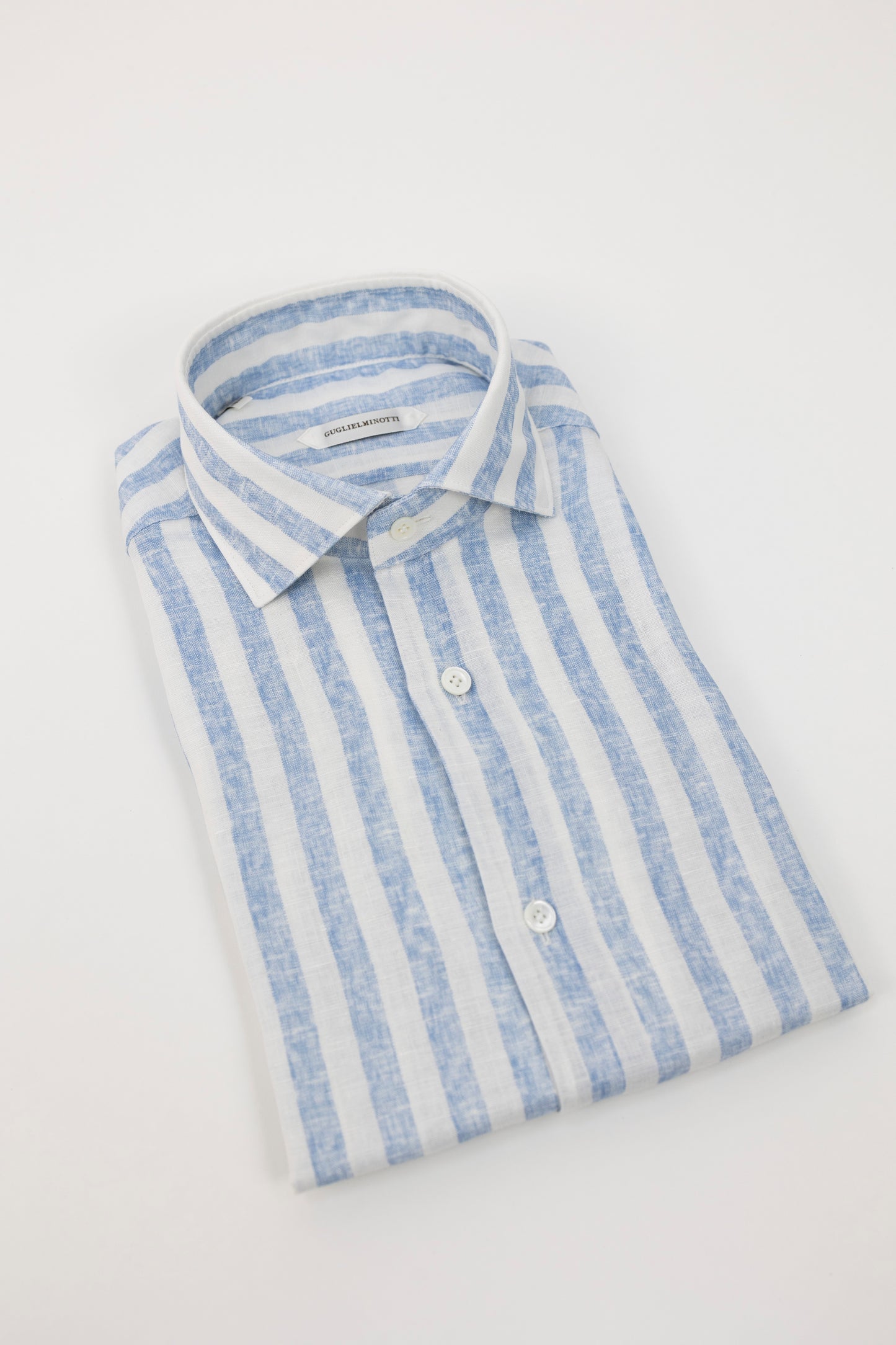 CAMICIA LINO 1JHDGPG RB2 RIGHE BIANCO CELESTE GUGLIELMINOTTI