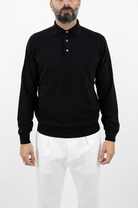 Polo misto cashmere nero PL1ML WSC12R 990 Filippo De Laurentis