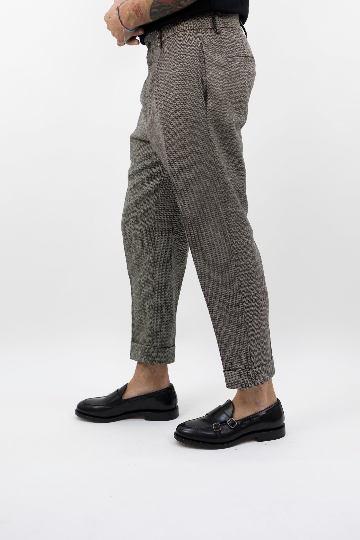 Pantalone in lana crema e nero CHIAIA AM1513 CHALK BERWICH