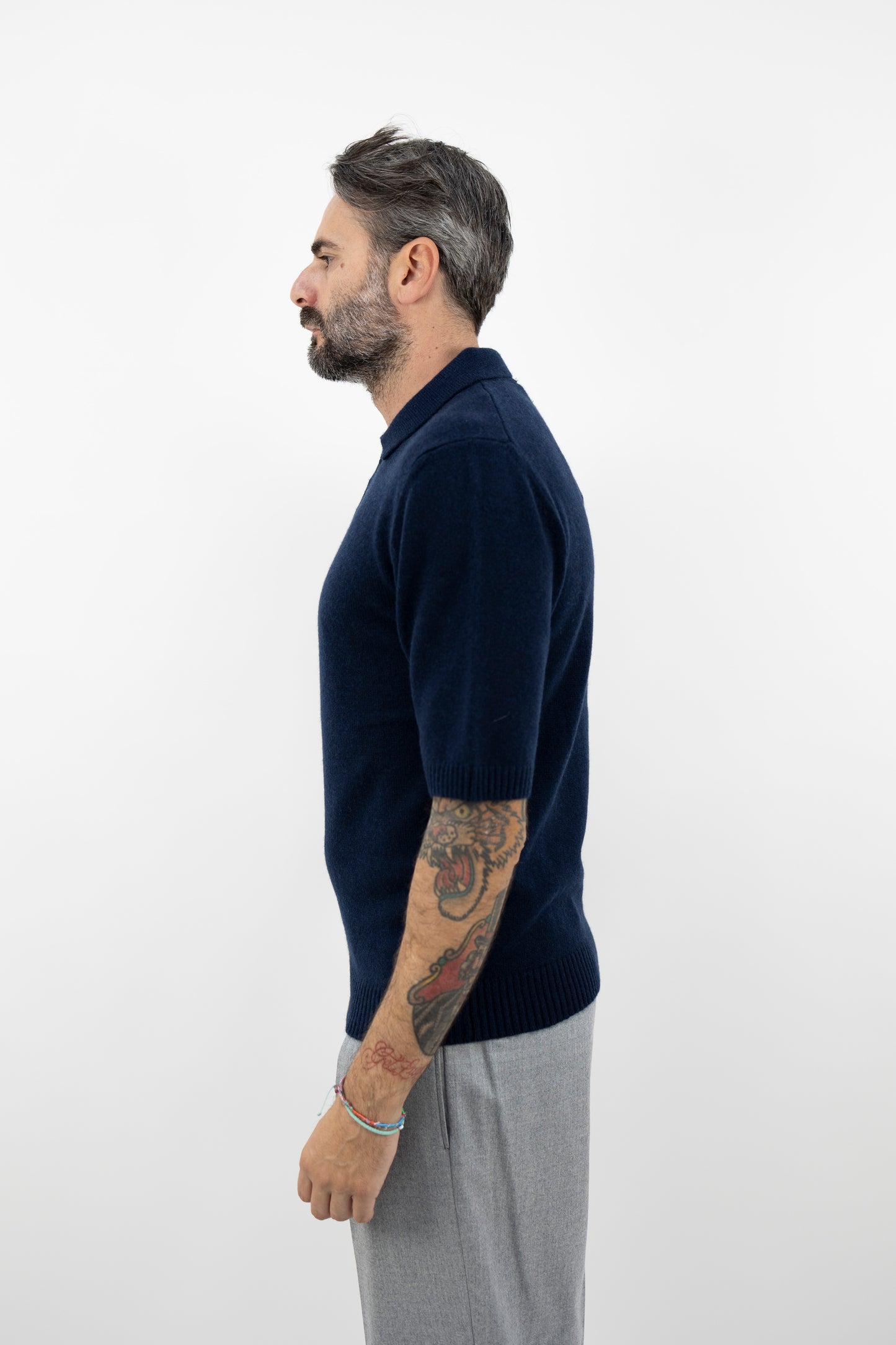 Polo mezzamanica cashmere blu SE9023 23 DANIELE FIESOLI