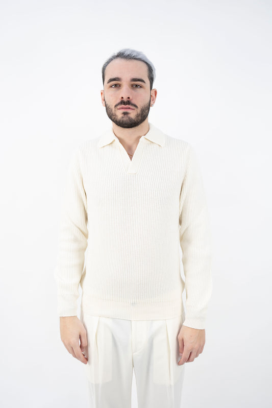 POLO SKIPPER IN LANA BIANCO 23163/25067 001 GRAN SASSO