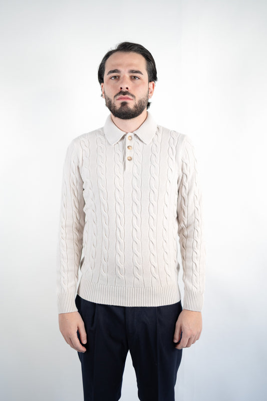 POLO IN LANA & CASHMERE TRECCE BEIGE  GRAN SASSO