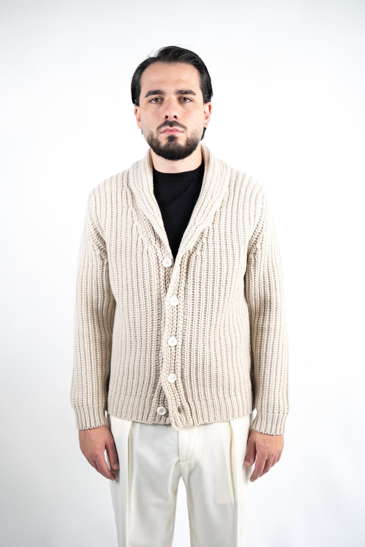 CARDIGAN A COSTA INGLESE IN LANA MERINO EXTRAFINE  DANIELE FIESOLI