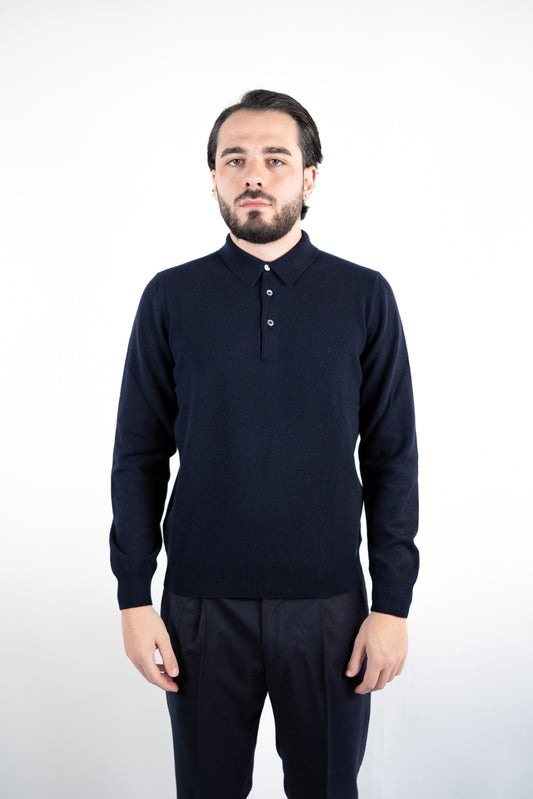 POLO IN CASHMERE & LANA BLU  GRAN SASSO