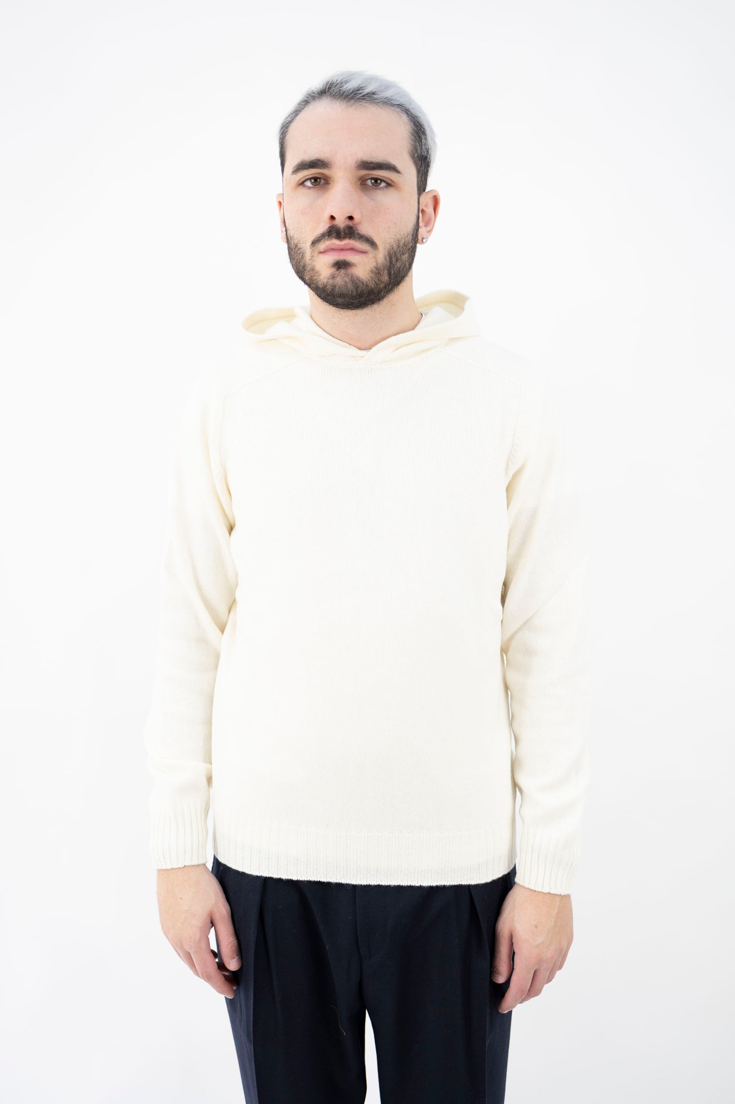 MAGLIA IN LANA CON CAPPUCCIO BIANCA 24122/25024 001 GRAN SASSO