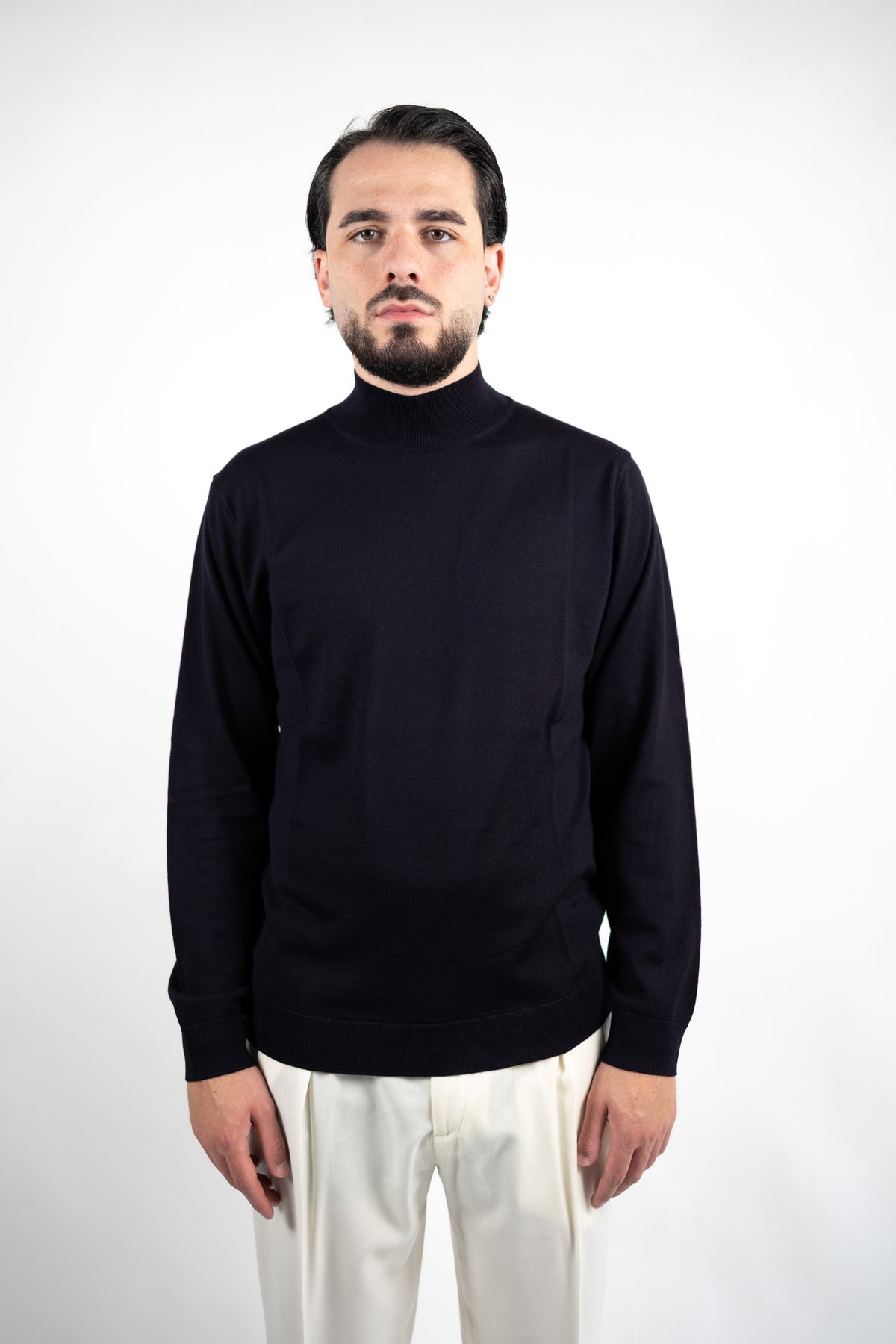 MAGLIA LUPETTO IN LANA MERINO EXTRAFINE BLU DANIELE FIESOLI