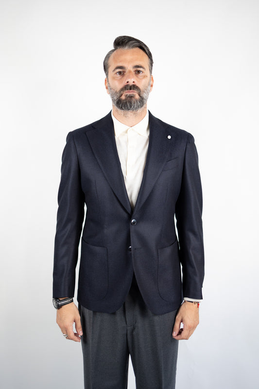 GIACCA MONOPETTO IN LANA & CASHMERE BLU LUIGI BIANCHI