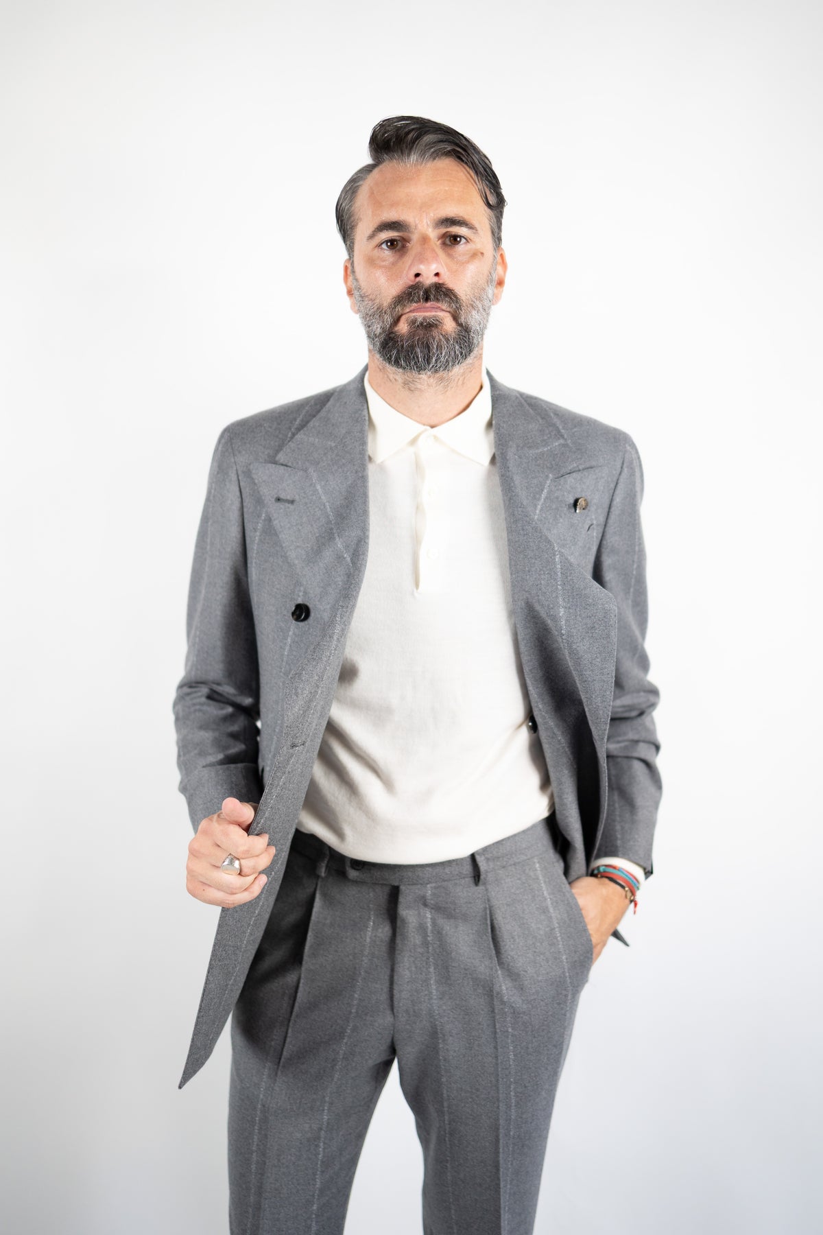 ABITO DOPPIOPETTO GESSATO GRIGIO IN LANA GABRIELE PASINI