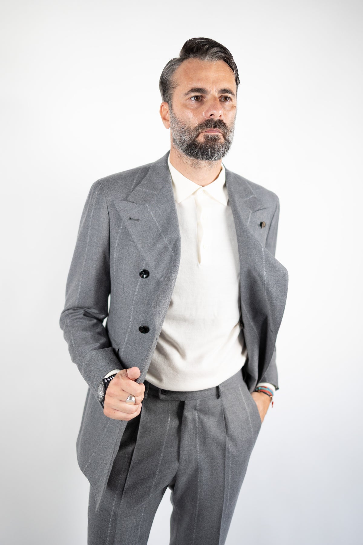 ABITO DOPPIOPETTO GESSATO GRIGIO IN LANA GABRIELE PASINI