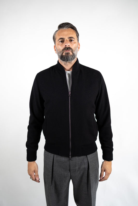 GIUBBINO BOMBER NERO IN LANA BOUCLE' L.B.M.