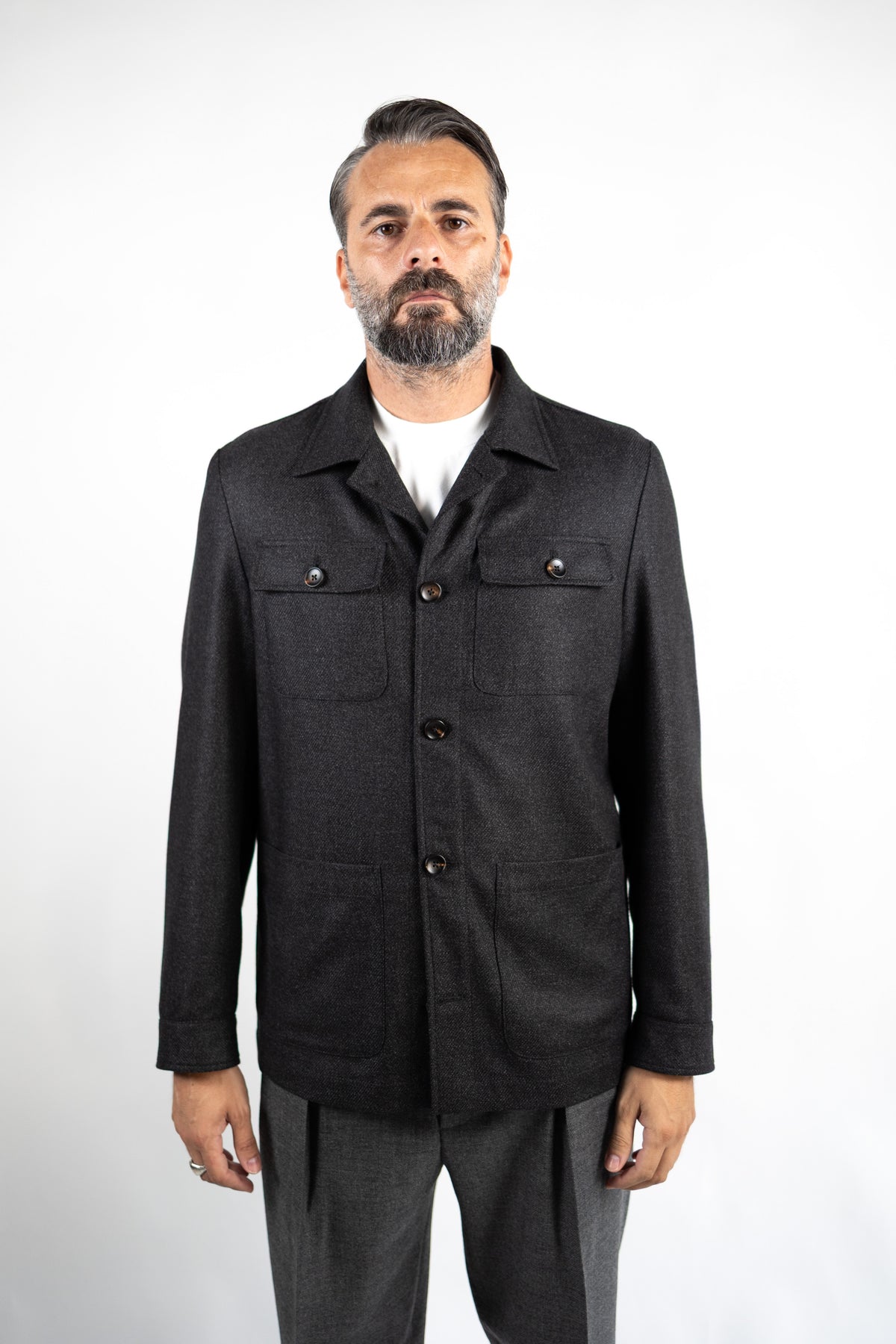 OVERSHIRT IN LANA VERGINE & SETA DREAM TWEED LORO PIANA GRIGIA LUIGI BIANCHI