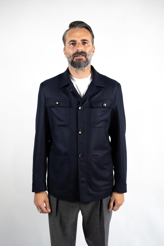 OVERSHIRT IN LANA VERGINE & SETA  DREAM TWEED LORO PIANA BLU LUIGI BIANCHI.