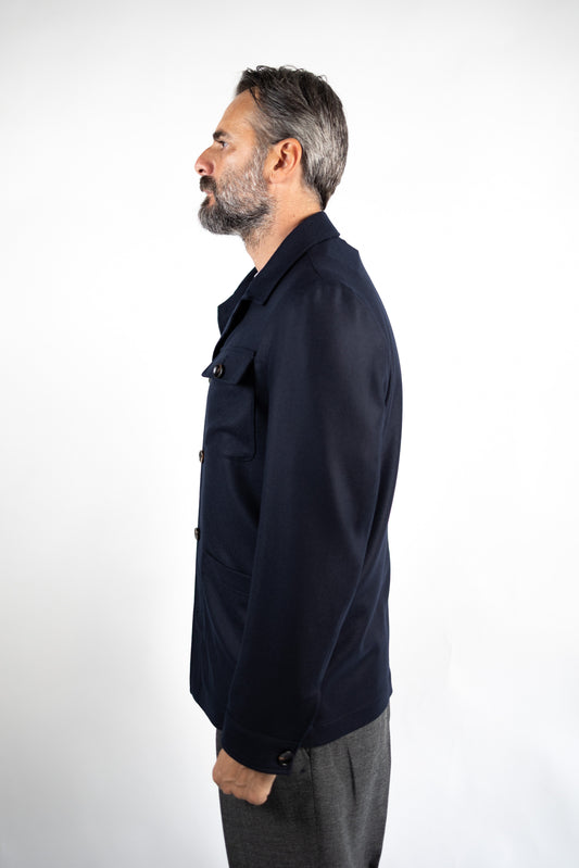 OVERSHIRT IN LANA VERGINE & SETA  DREAM TWEED LORO PIANA BLU LUIGI BIANCHI.