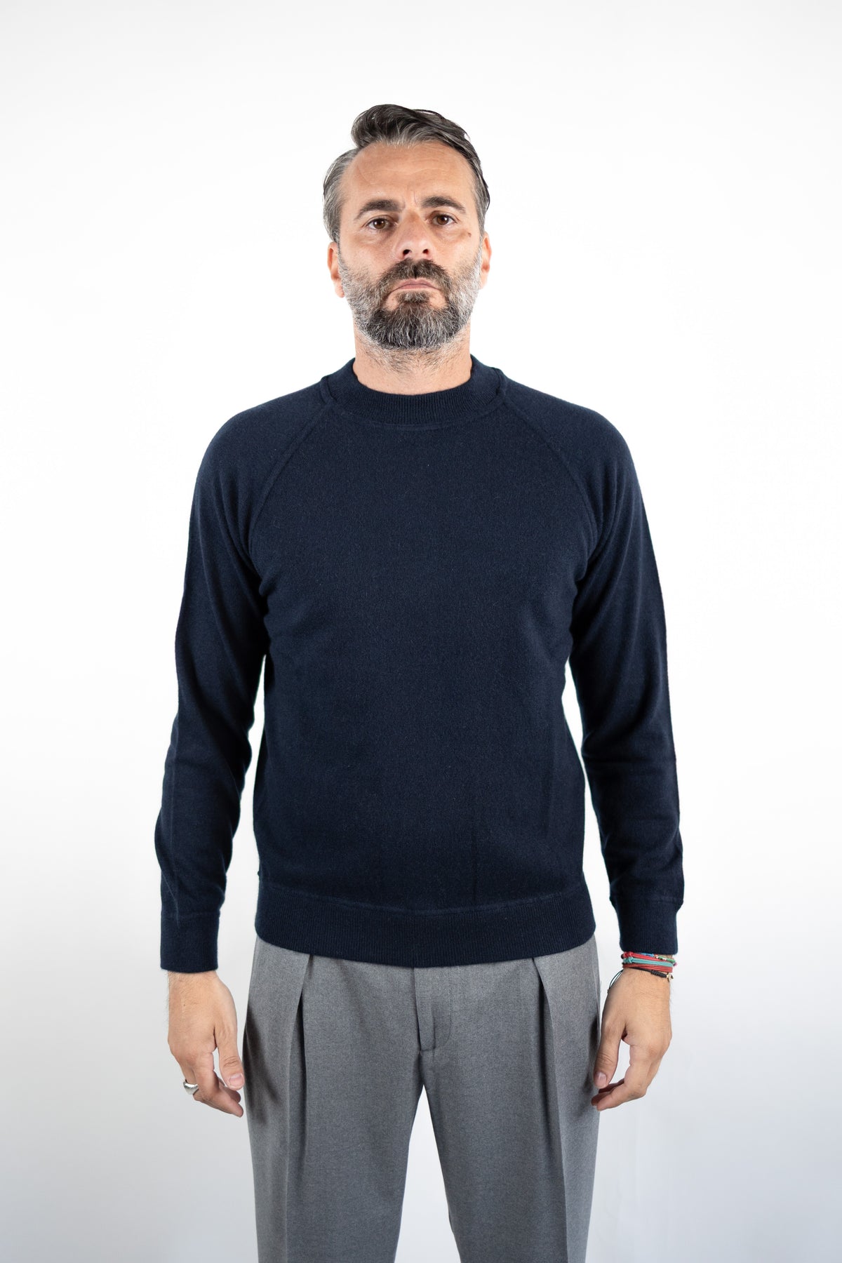 GIROCOLLO TAGLIO FELPA MNANICA RAGLAN 100% CASHMERE BLU NAVY DELLA CIANA