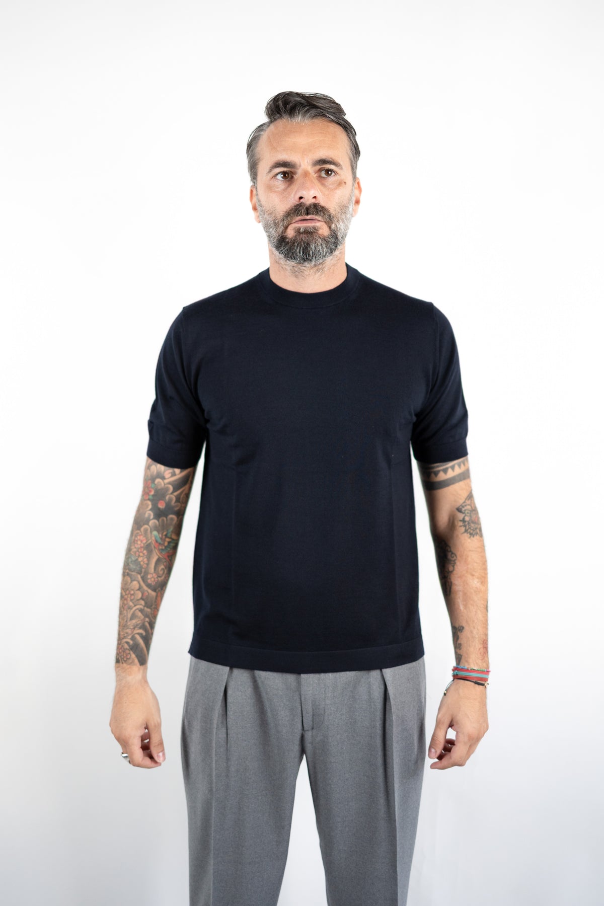 T-SHIRT GIROCOLLO LANA MERINOS ULTRAFINE BLU NAVY DELLA CIANA