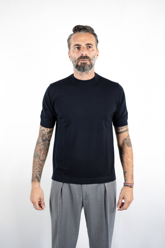 T-SHIRT GIROCOLLO LANA MERINOS ULTRAFINE BLU NAVY DELLA CIANA