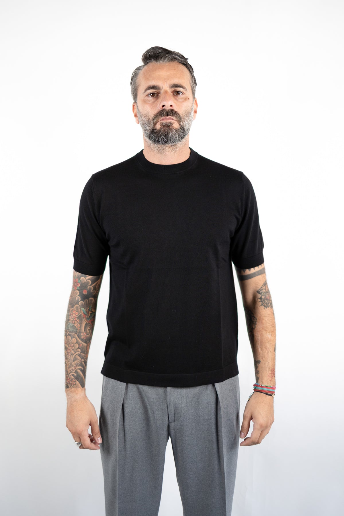 T-SHIRT GIROCOLLO LANA MERINOS ULTRAFINE NERO DELLA CIANA