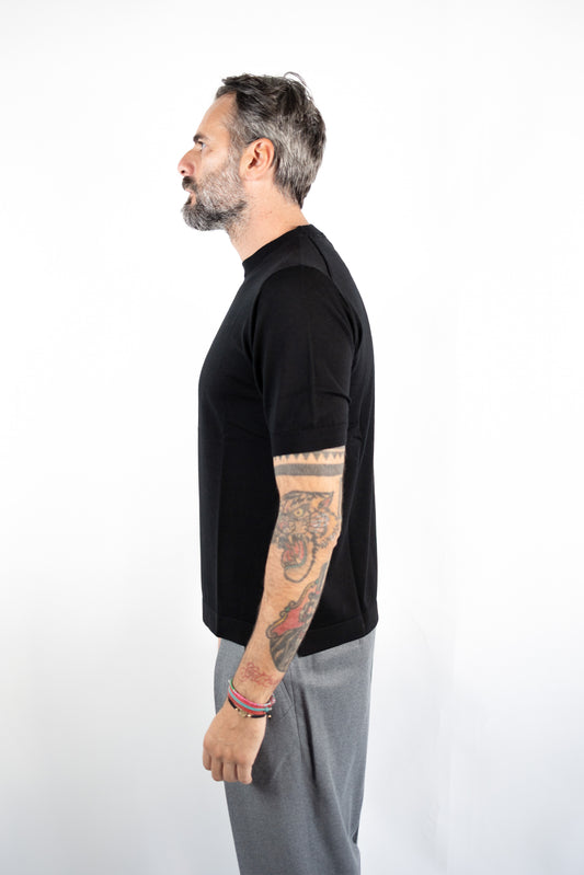 T-SHIRT GIROCOLLO LANA MERINOS ULTRAFINE NERO DELLA CIANA