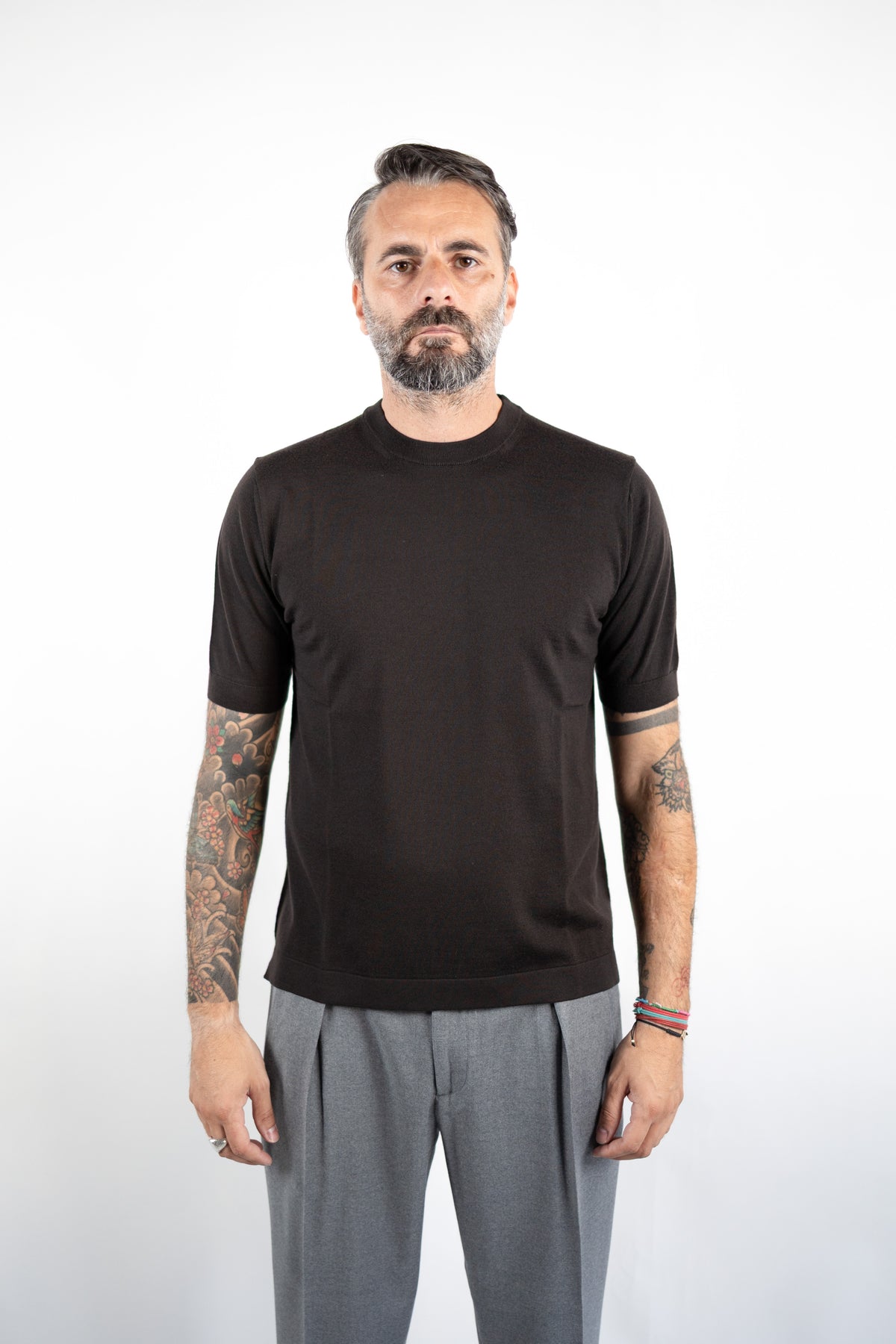 T-SHIRT GIROCOLLO LANA MERINOS ULTRAFINE MORO DELLA CIANA