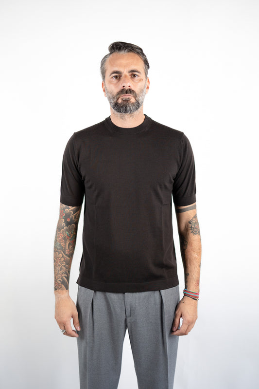 T-SHIRT GIROCOLLO LANA MERINOS ULTRAFINE MORO DELLA CIANA