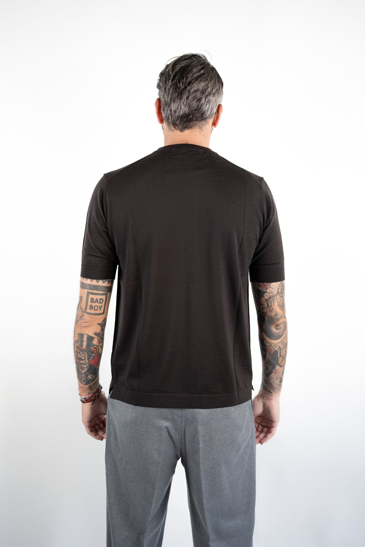 T-SHIRT GIROCOLLO LANA MERINOS ULTRAFINE MORO DELLA CIANA