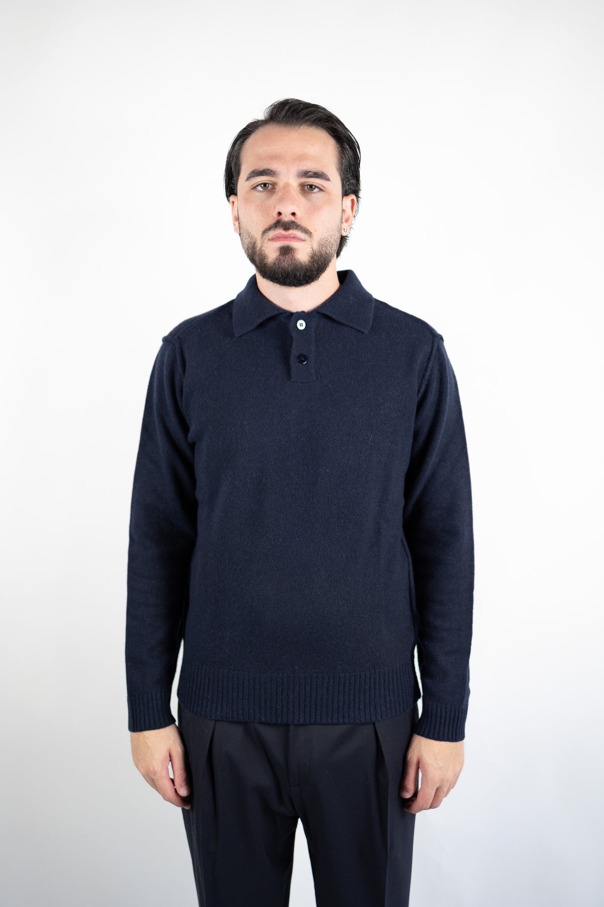 POLO RASATA IN LANA & CASHMERE BLU DANIELE FIESOLI