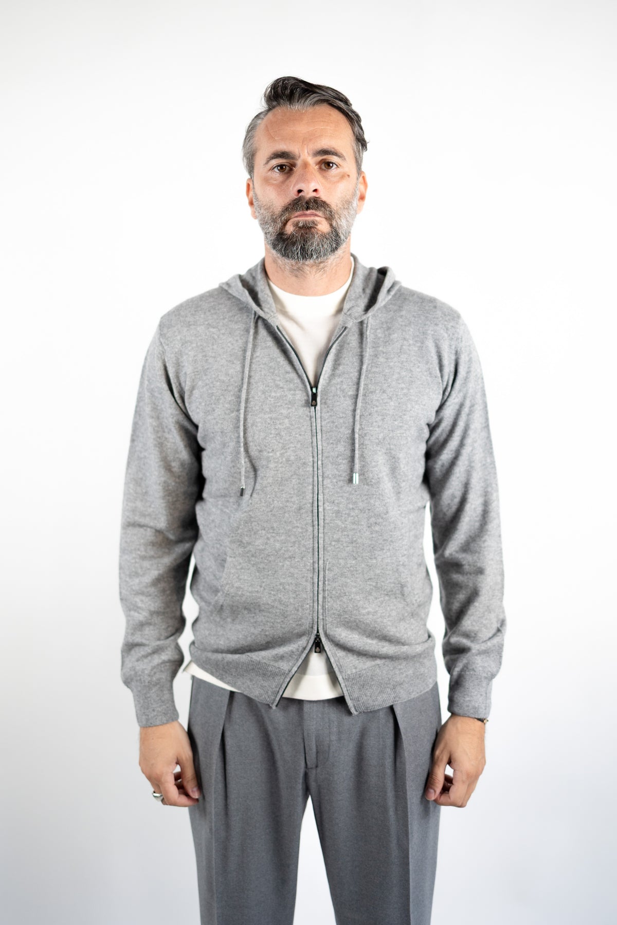 MAGLIA CAPPUCCIO LANA & CASHMERE GRIGIO MEDIO DELLA CIANA