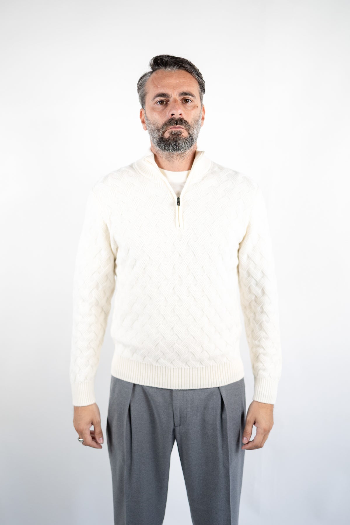 MAGLIA PUNTO SPIGA MEZZA ZIP NATURALE DELLA CIANA