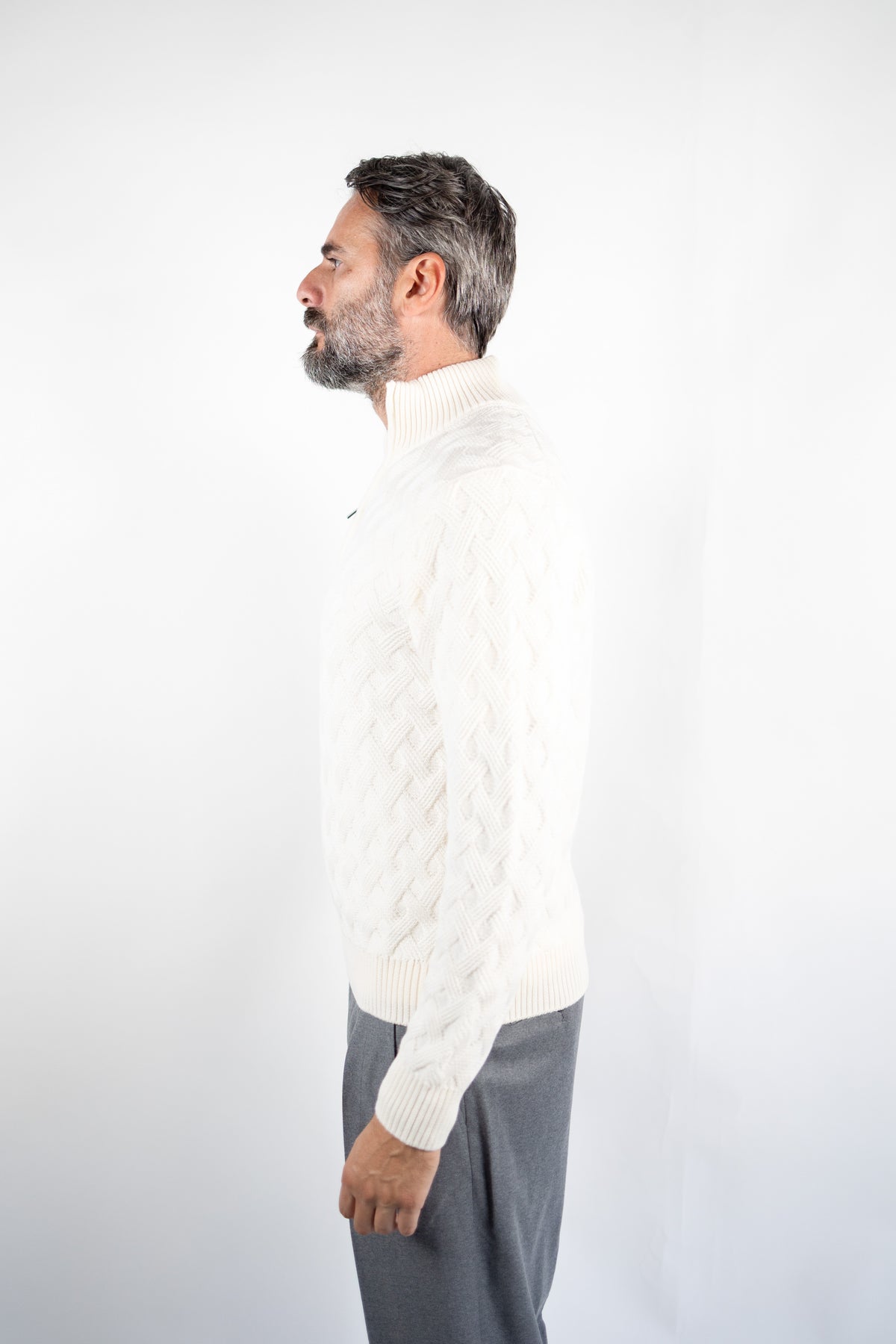 MAGLIA PUNTO SPIGA MEZZA ZIP NATURALE DELLA CIANA