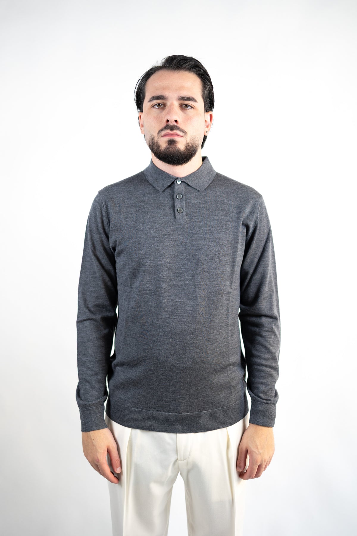 POLO CON BOTTONI IN LANA MERINO EXTRAFINE  DANIELE FIESOLI