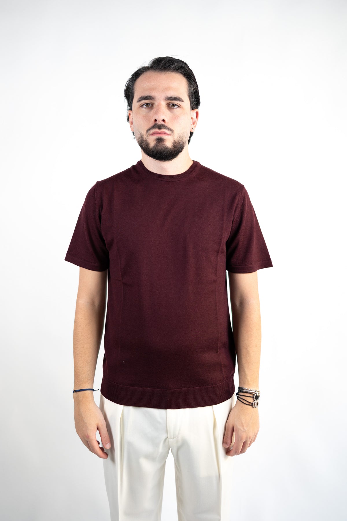 MAGLIA PARICOLLO CON MANICHE CORTE IN LANA MERINO EXTRAFINE DANIELE FIESOLI