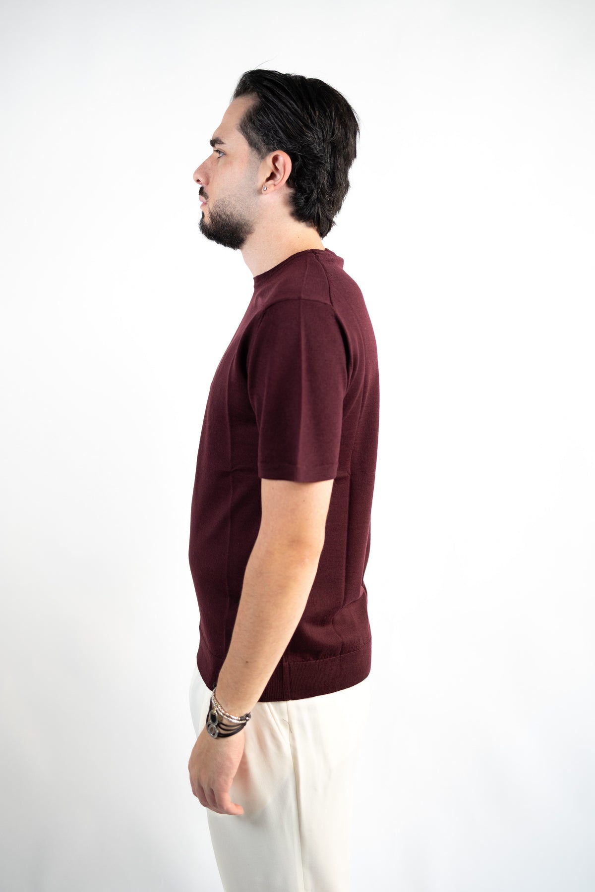 MAGLIA PARICOLLO CON MANICHE CORTE IN LANA MERINO EXTRAFINE DANIELE FIESOLI